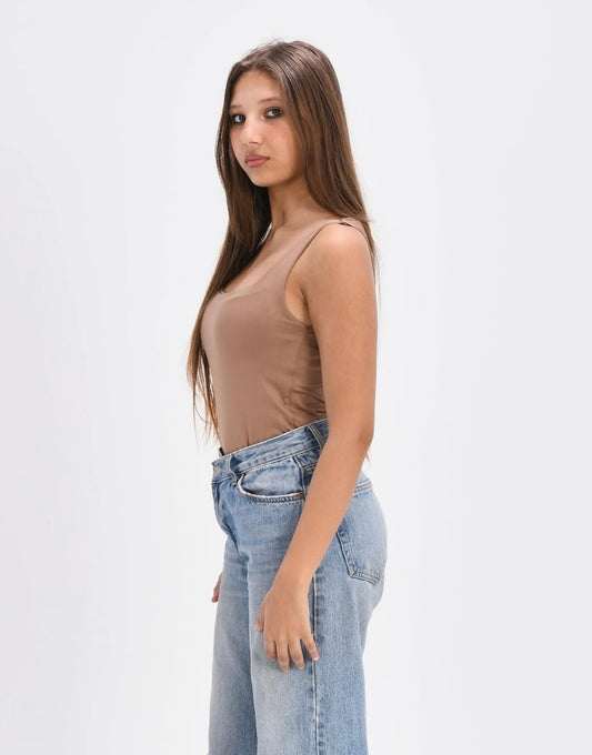 Nude Sleeveless Square Neck Top