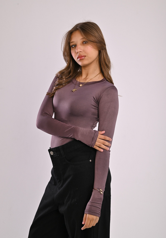 Grey Contour Long Sleeve Top