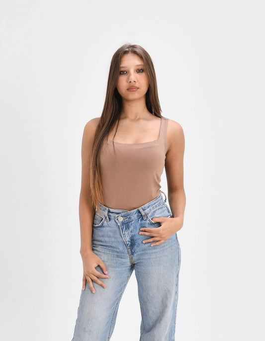 Nude Sleeveless Square Neck Top