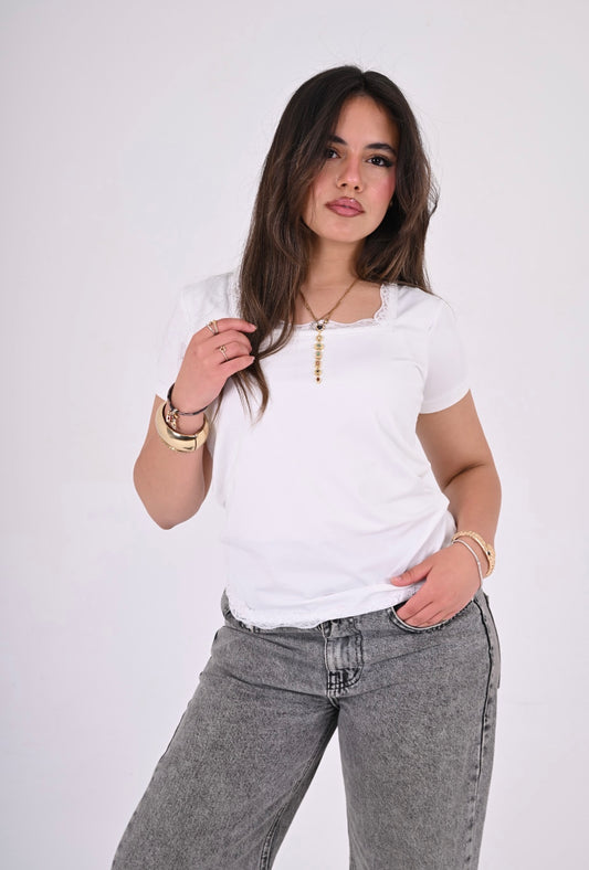 Ballerina Neckline Top In White