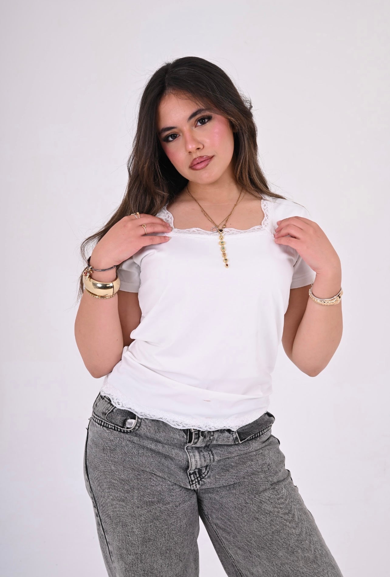 Ballerina Neckline Top In White