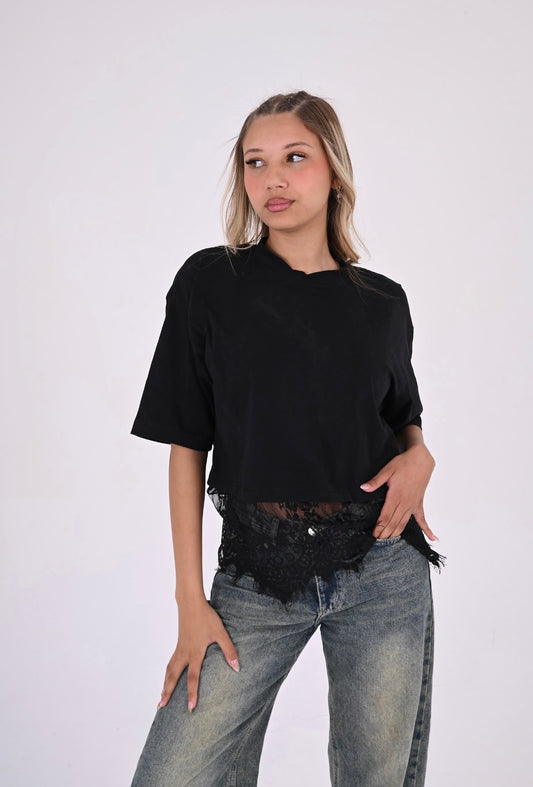 Eyelash Hem Tee In Black