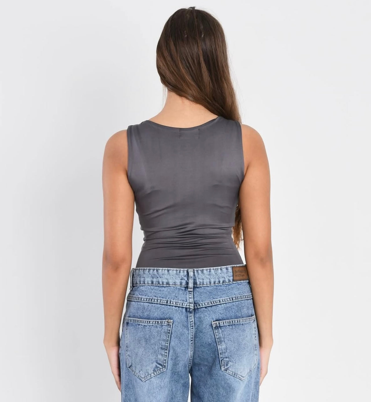 Grey Round Neck bodysuit Top