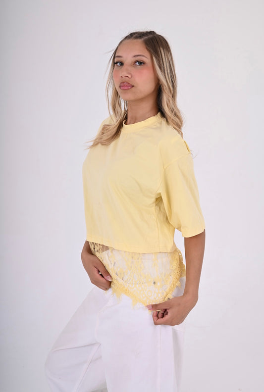 Eyelash Hem Tee In Butter Yellow
