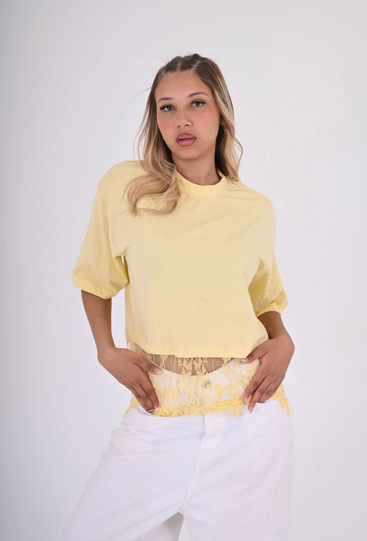 Eyelash Hem Tee In Butter Yellow
