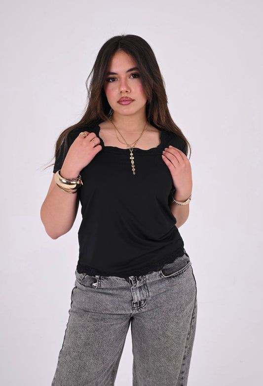 Ballerina Neckline Top In Black