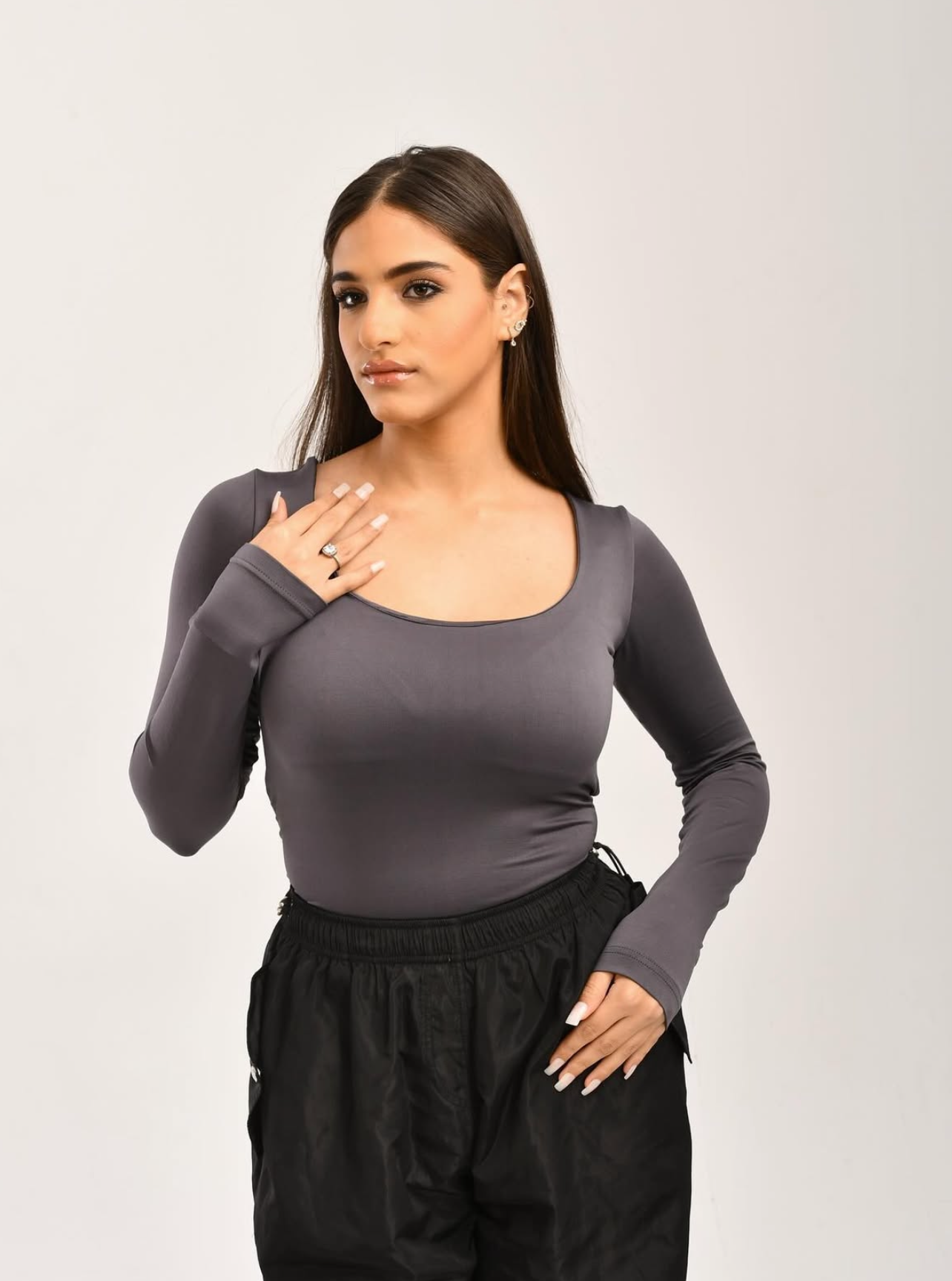 Grey Squared Neck Contour Top