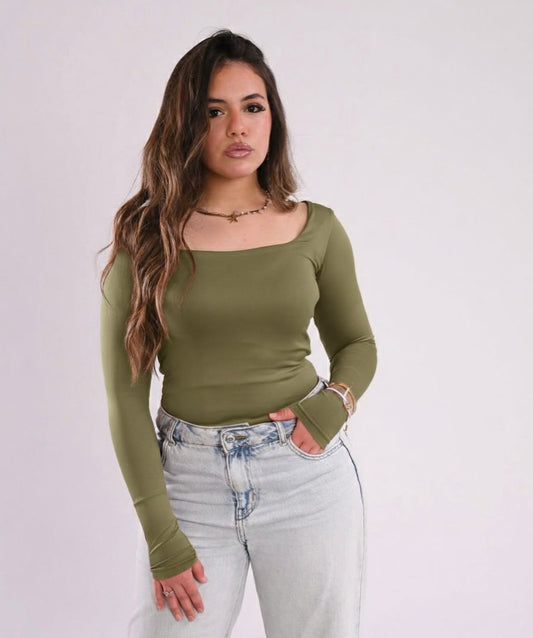 Olive Squared Neck Contour Top