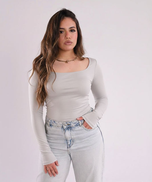 Silver Grey Squared Neck Contour Top