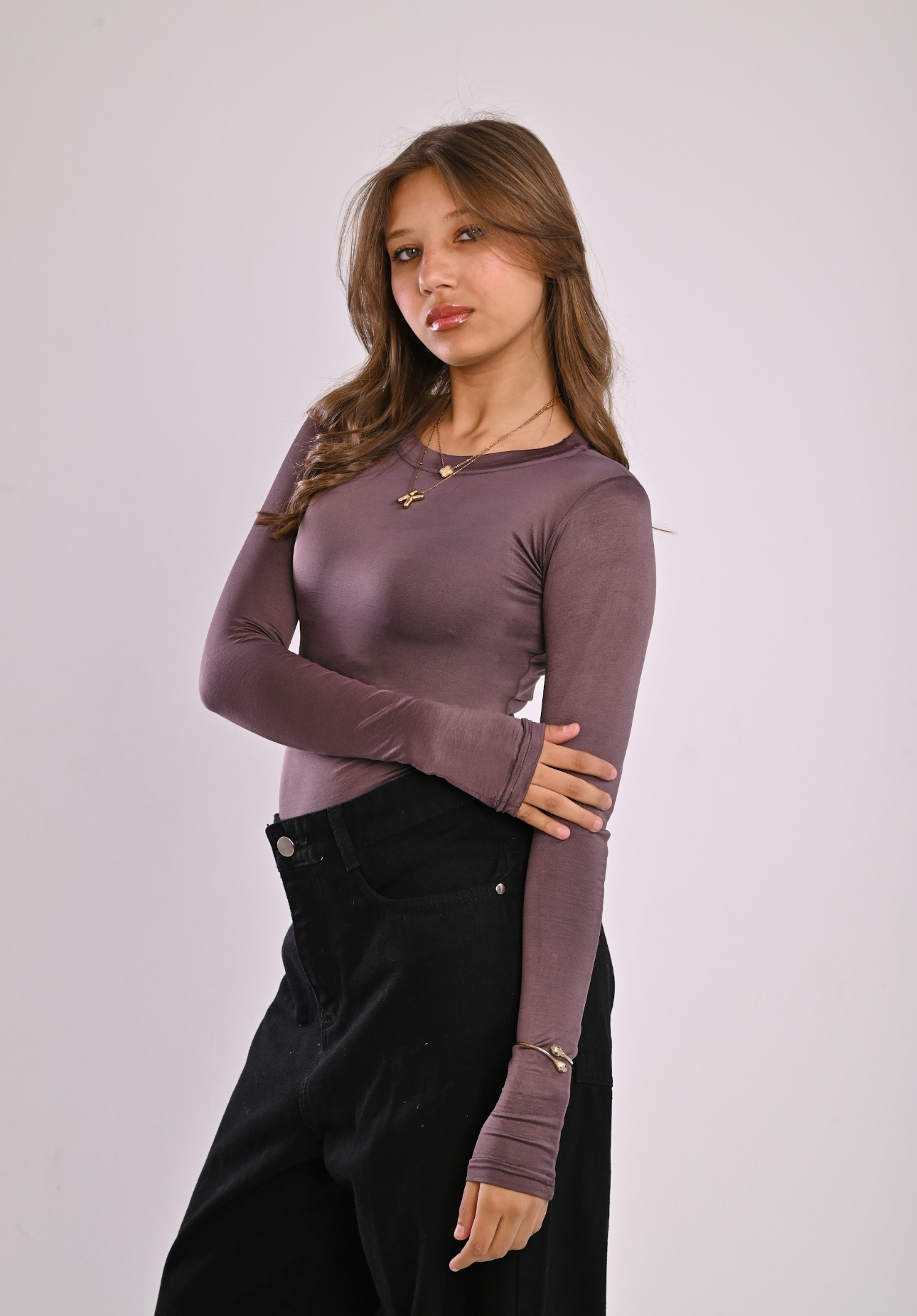 Grey Contour Long Sleeve Top
